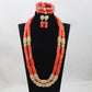 Nigeria Wedding Jewelry Handmade  Original Coral African Beads Jewelry Set Gold Dubai Women Costume Jewelry Set Coral Party ABG8