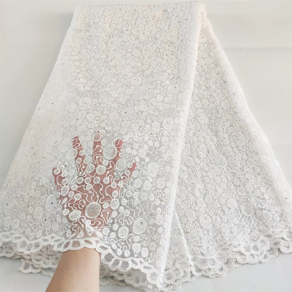 Stones African Lace Fabric 5 Yards Yellow High Quality French Tulle Net Lace Material Nigerian Women Asoebi Wedding Fabrics