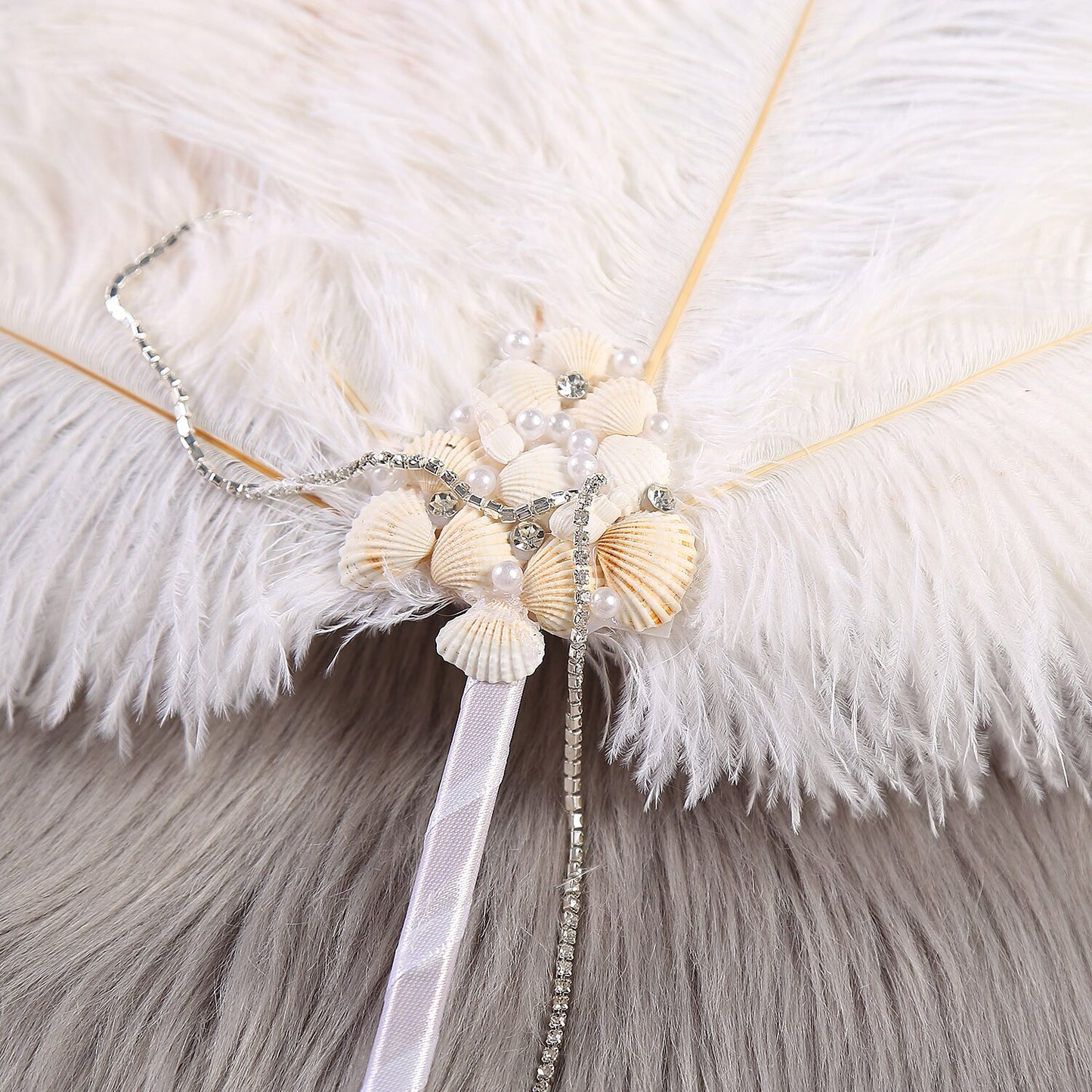 Ostrich Feather Fan With Pearl