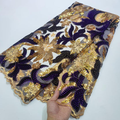 French Velvet Lace Fabric With Stones 5 Yards