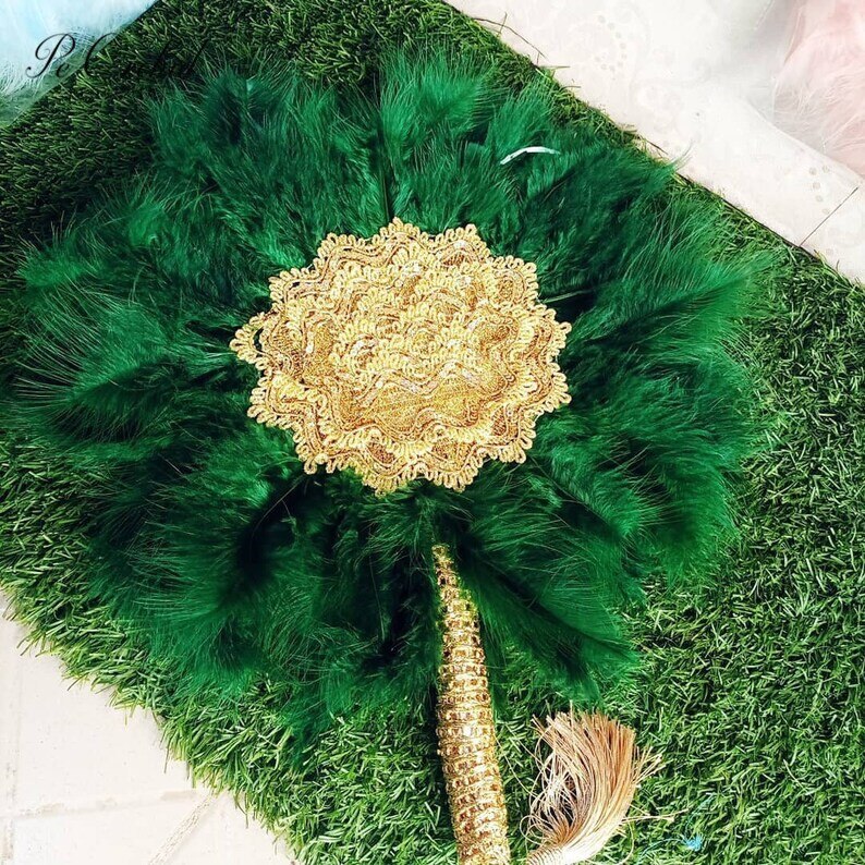 Gold Lace Feather Fan