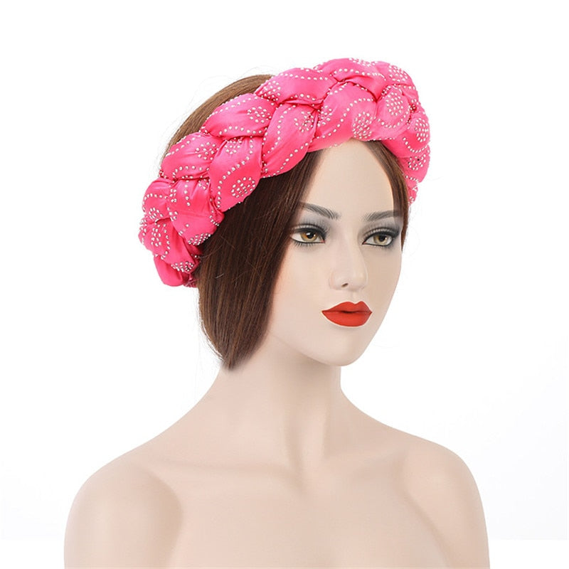 Satin Braided HeadBand With Sequins