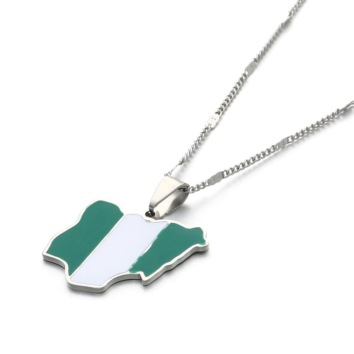 Stainless Steel Gold Color Enamel Nigeria Map Flag Pendant Necklaces For Women Men Trendy Nigerian Chain Jewelry