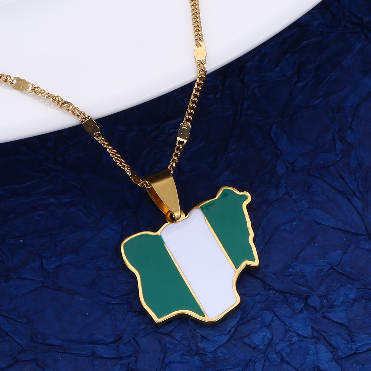 Stainless Steel Gold Color Enamel Nigeria Map Flag Pendant Necklaces For Women Men Trendy Nigerian Chain Jewelry