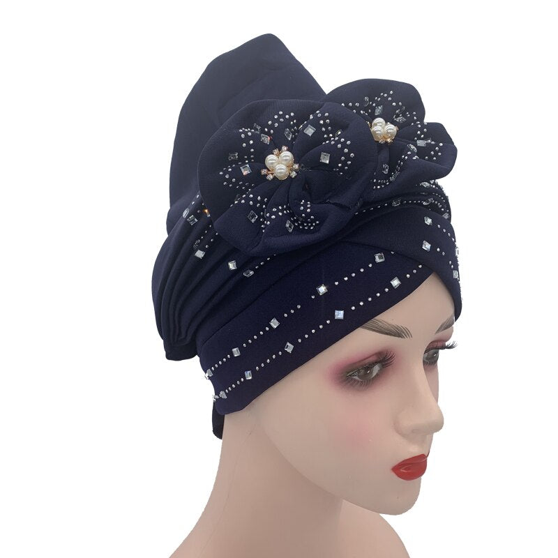 Double Bow Turban Cap With Sequins