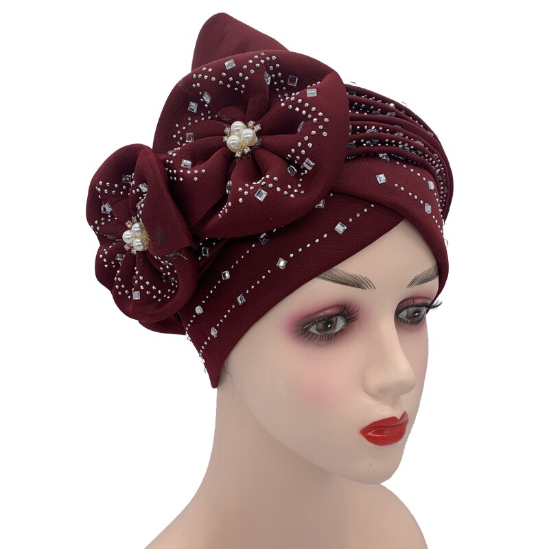 Double Bow Turban Cap With Sequins