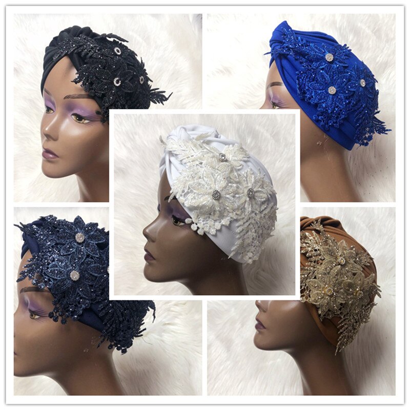 Double Bow Turban Cap With Sequins