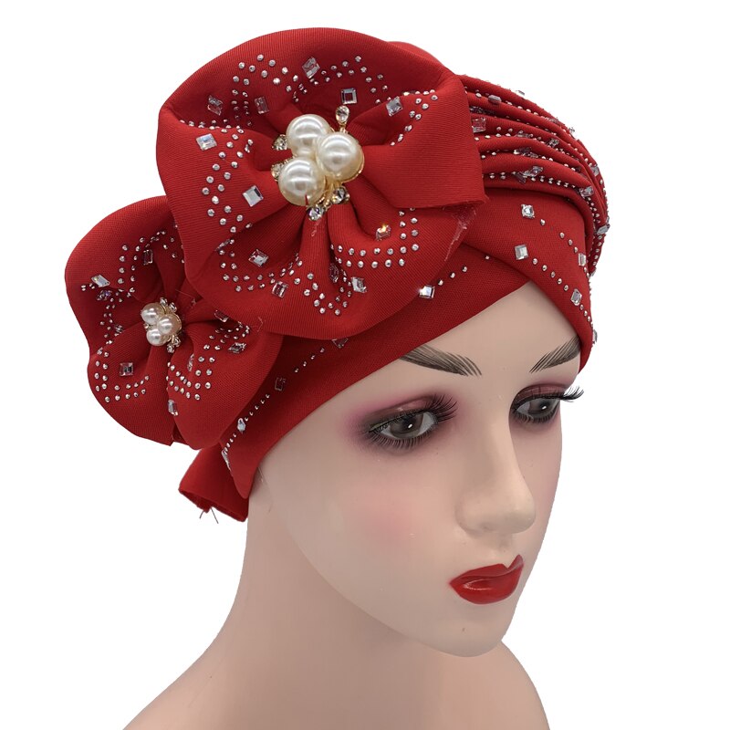 Double Bow Turban Cap With Sequins