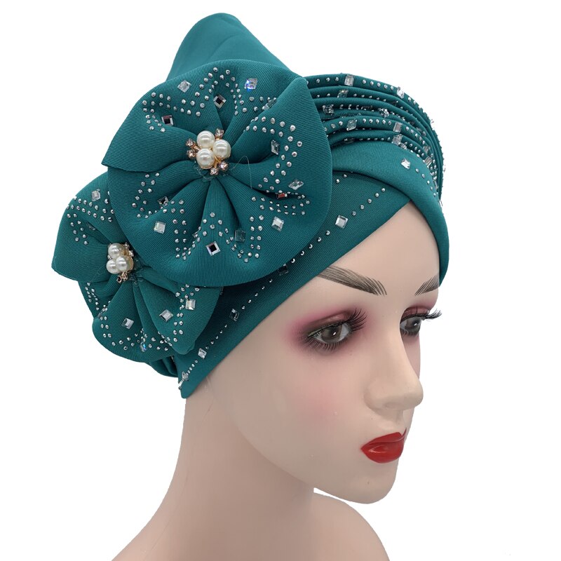Double Bow Turban Cap With Sequins