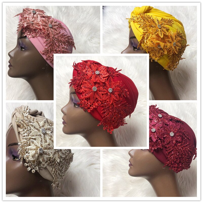 Double Bow Turban Cap With Sequins