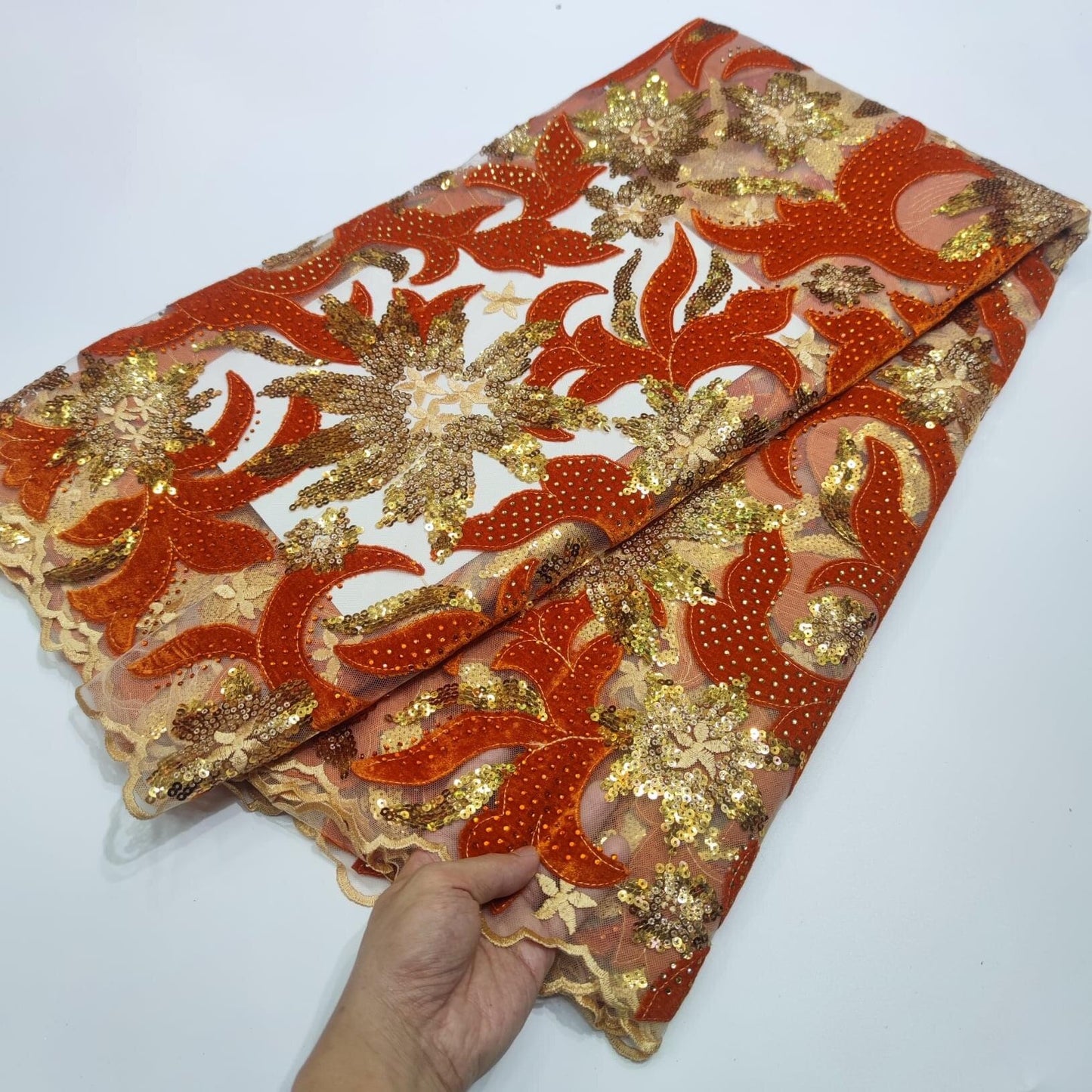 French Velvet Lace Fabric With Stones 5 Yards