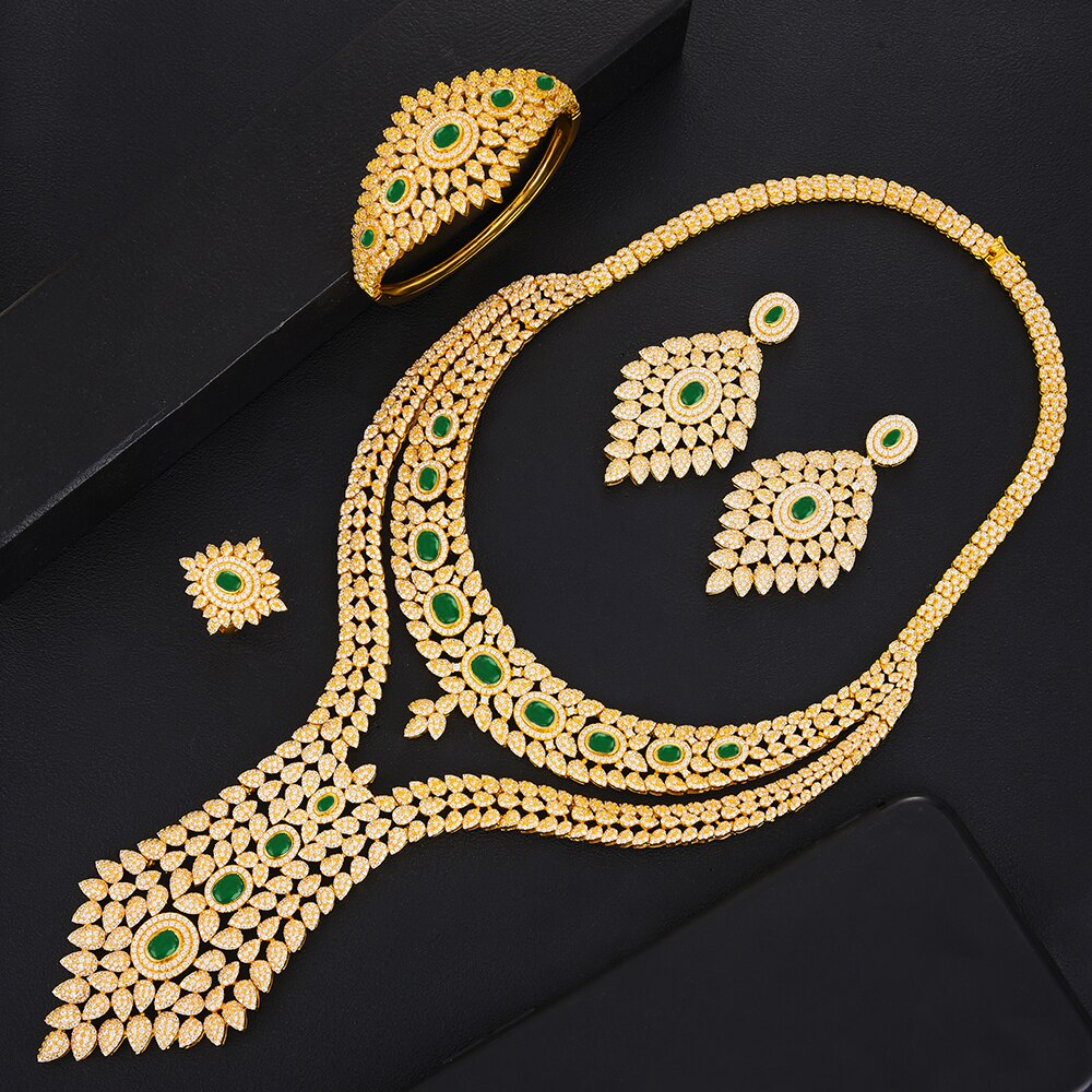 Double Layer Cubic Zircon Chokers Dubai Gold