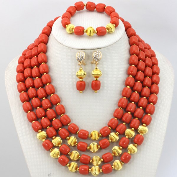 Traditional Nigerian Wedding Artificial Coral Beads Bridal Jewelry Sets African Beads Jewelry Necklace Set Free Shipping ABF901