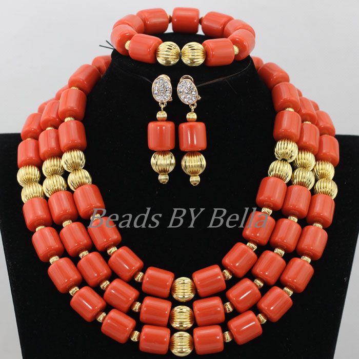Traditional Nigerian Wedding Artificial Coral Beads Bridal Jewelry Sets African Beads Jewelry Necklace Set Free Shipping ABF901