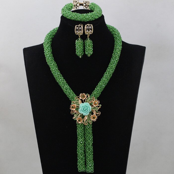 Nigerian African Party Jewelry Set Shinny White and Gold Crystal Rope Chain Necklace Set Women Birthday Gift Jewelry Set ABH467