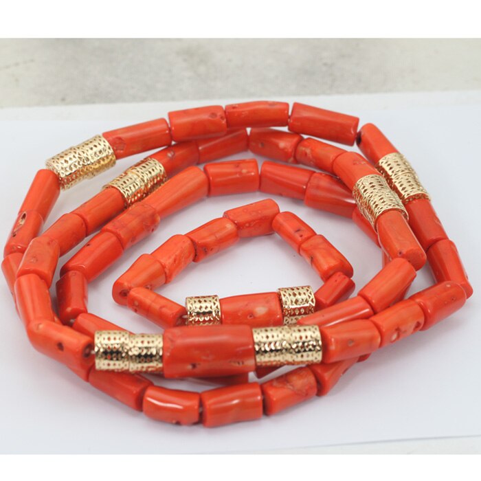 Coral Beads Wedding Jewelry Set For Bride and Groom