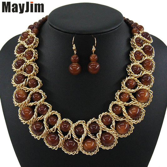 Handmade gold chain african crystal bead dubai jewelry sets