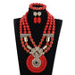 Coral Beads Wedding Jewelry Set For Bride and Groom