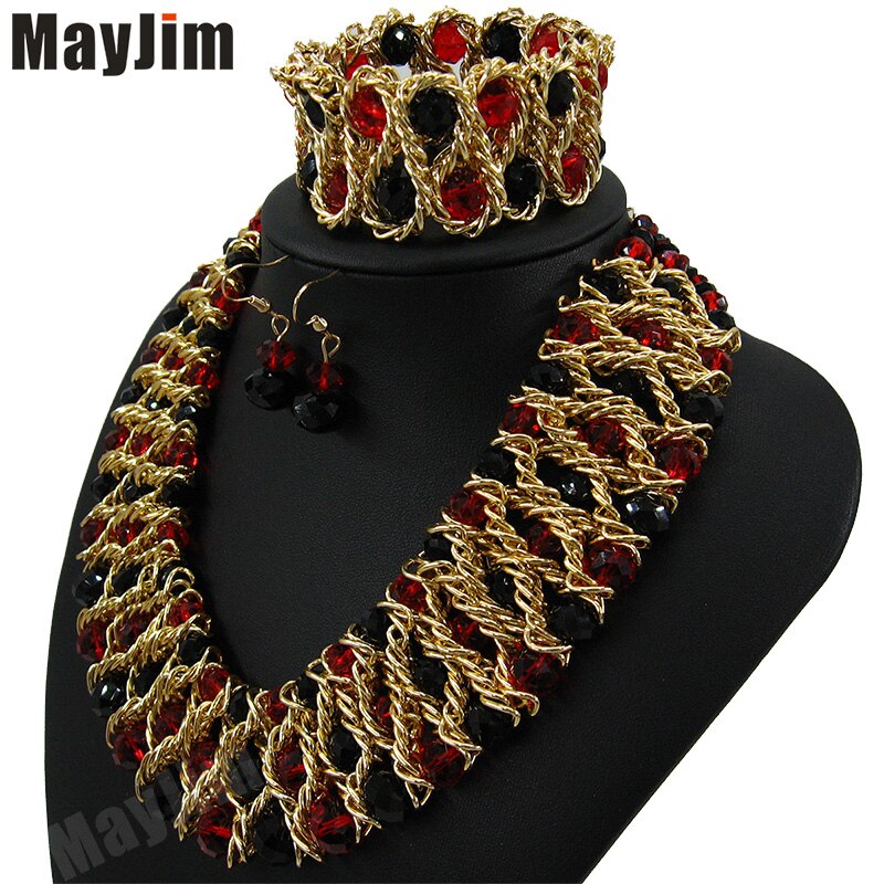 Statement necklace fashion jewelry sets Handmade gold chain african nigerian crystal bead dubai jewelry sets Vintage Bijoux