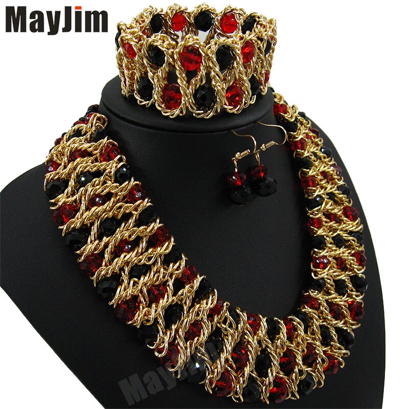 Statement necklace fashion jewelry sets Handmade gold chain african nigerian crystal bead dubai jewelry sets Vintage Bijoux