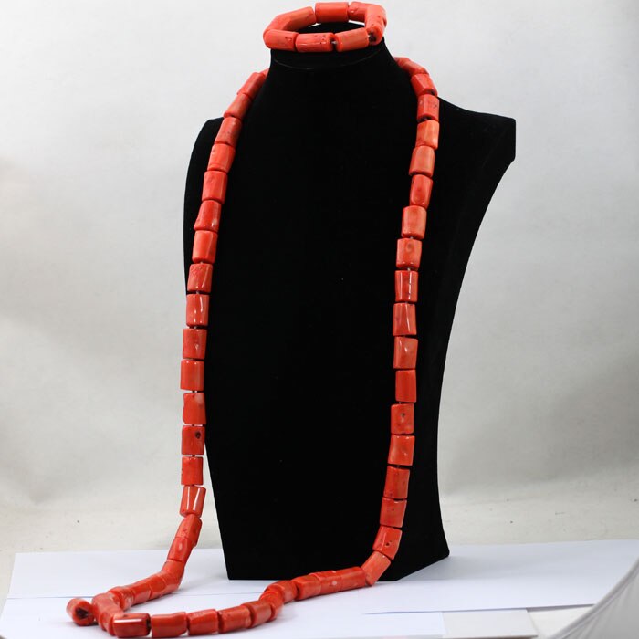 Coral Beads Wedding Jewelry Set For Bride and Groom