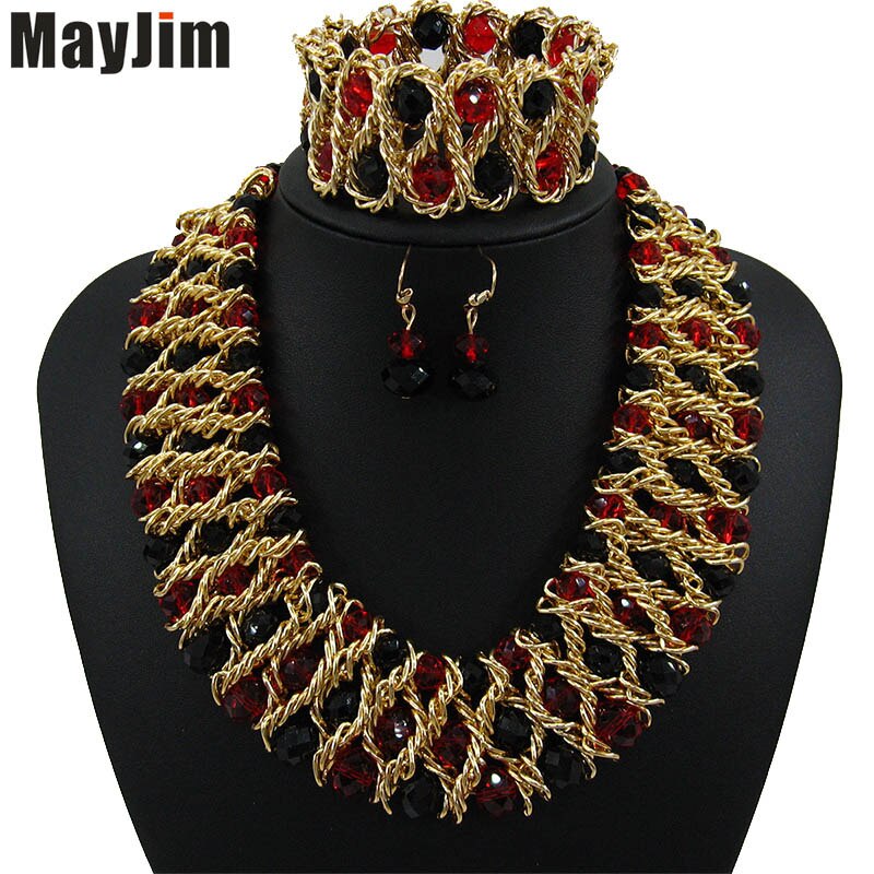 Statement necklace fashion jewelry sets Handmade gold chain african nigerian crystal bead dubai jewelry sets Vintage Bijoux