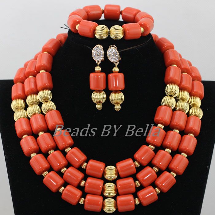 Traditional Nigerian Wedding Artificial Coral Beads Bridal Jewelry Sets African Beads Jewelry Necklace Set Free Shipping ABF901