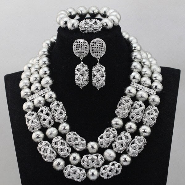 Coral Beads Wedding Jewelry Set For Bride and Groom