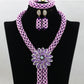 Nigerian African Party Jewelry Set Shinny White and Gold Crystal Rope Chain Necklace Set Women Birthday Gift Jewelry Set ABH467