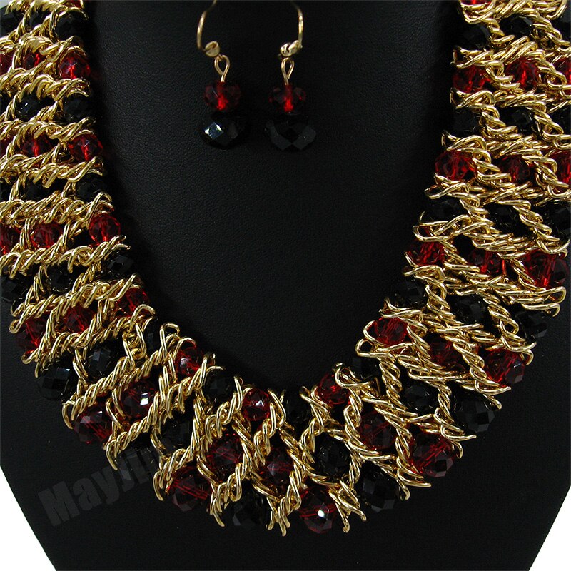 Statement necklace fashion jewelry sets Handmade gold chain african nigerian crystal bead dubai jewelry sets Vintage Bijoux