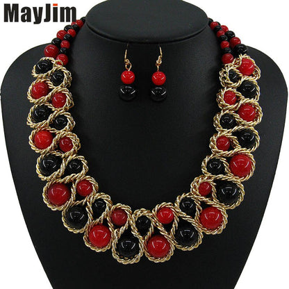 Handmade gold chain african crystal bead dubai jewelry sets