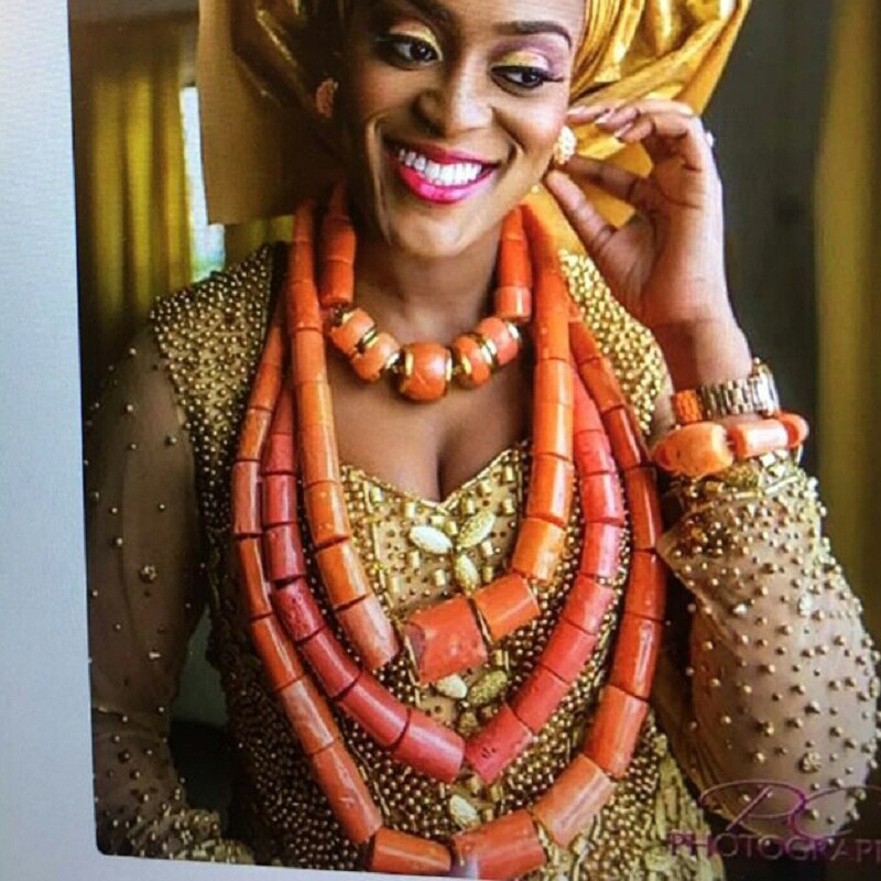 URORU African jewellery Set Nature Original Coral Beads Jewelry Set for women Fashion 2 Layers Nigerian Necklace for Wedding