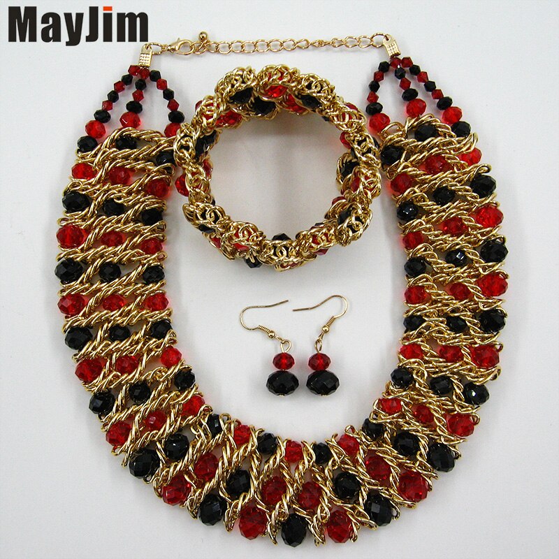 Statement necklace fashion jewelry sets Handmade gold chain african nigerian crystal bead dubai jewelry sets Vintage Bijoux