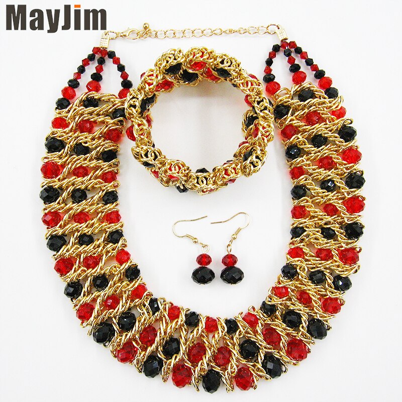 Statement necklace fashion jewelry sets Handmade gold chain african nigerian crystal bead dubai jewelry sets Vintage Bijoux