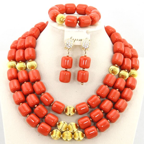 Traditional Nigerian Wedding Artificial Coral Beads Bridal Jewelry Sets African Beads Jewelry Necklace Set Free Shipping ABF901