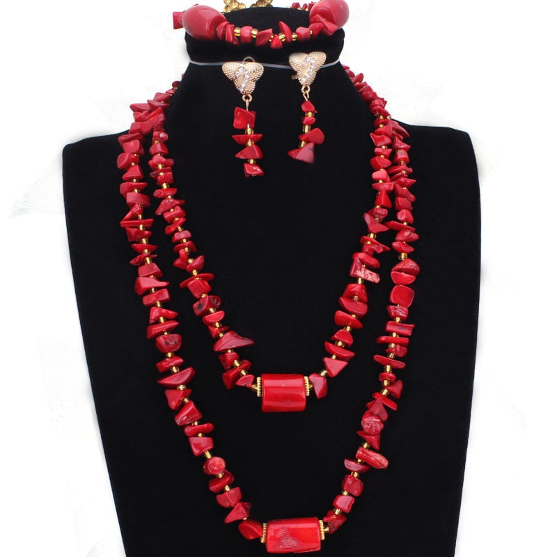 Coral Beads Necklace Jewelry Set