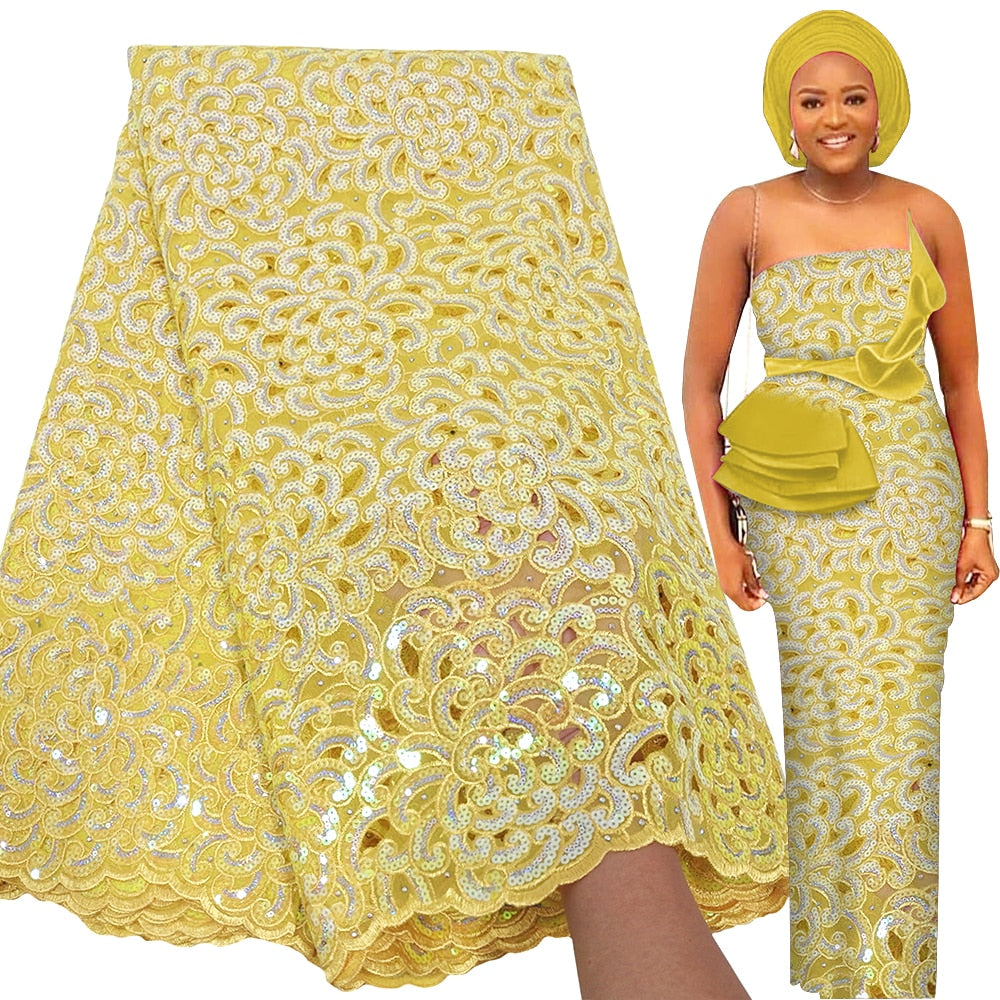 Luxury Sequence Handcut Fabric 5 Yards Sequin Embroidery