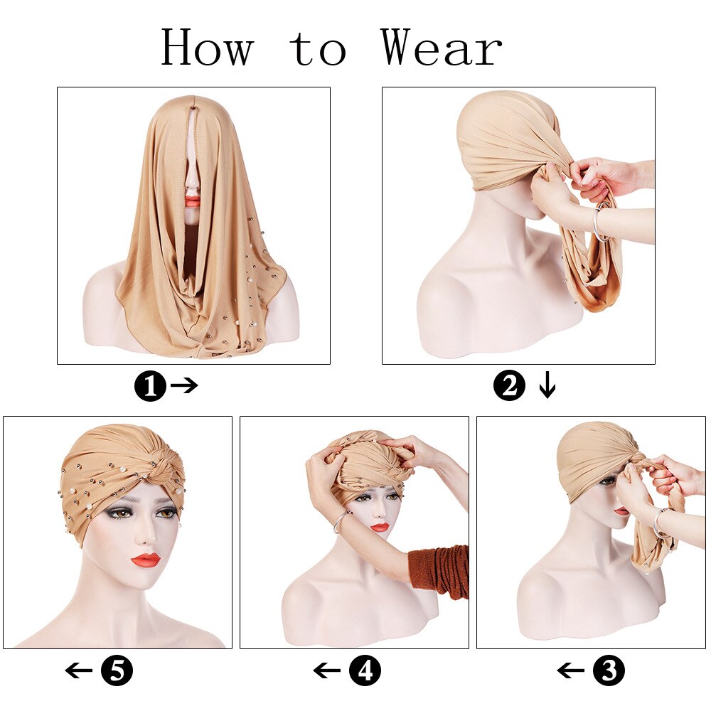 Cotton Turban Hijab Beading Headscarf