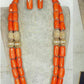 Nigeria Wedding Jewelry Handmade  Original Coral African Beads Jewelry Set Gold Dubai Women Costume Jewelry Set Coral Party ABG8