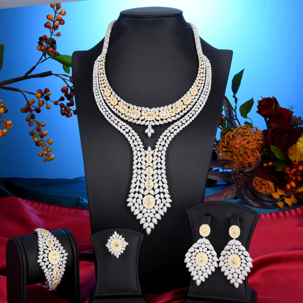 Double Layer Cubic Zircon Chokers Dubai Gold