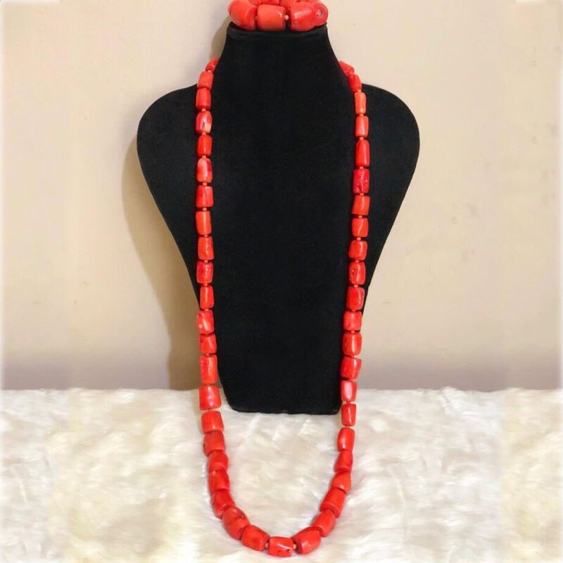Jewelry Set Coral Men One Layer 100% Original Coral Beads Jewelry Set African Nigerian Necklace Set of Jewelry Wedding Necklace