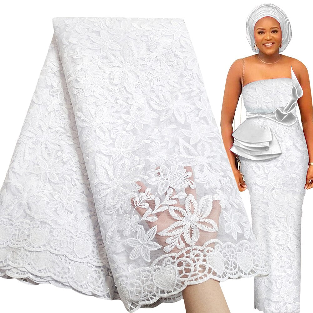 Elegant White Lace Fabric 5 Yards French Tulle Laces