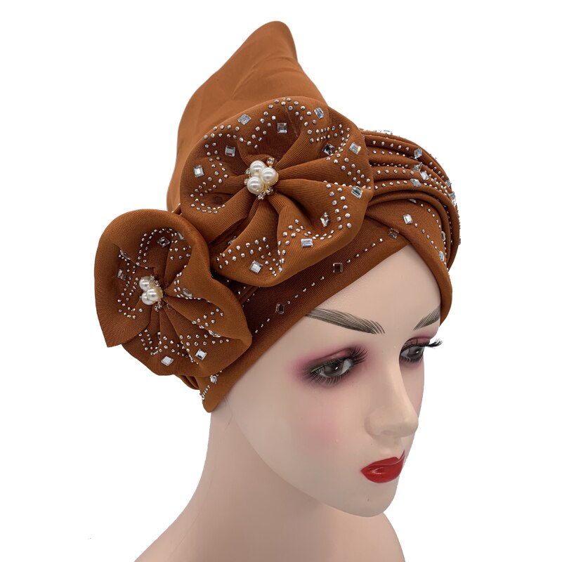 Double Bow Turban Cap With Sequins