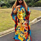 Traditional Print Holiday V-Neck Long Kaftan