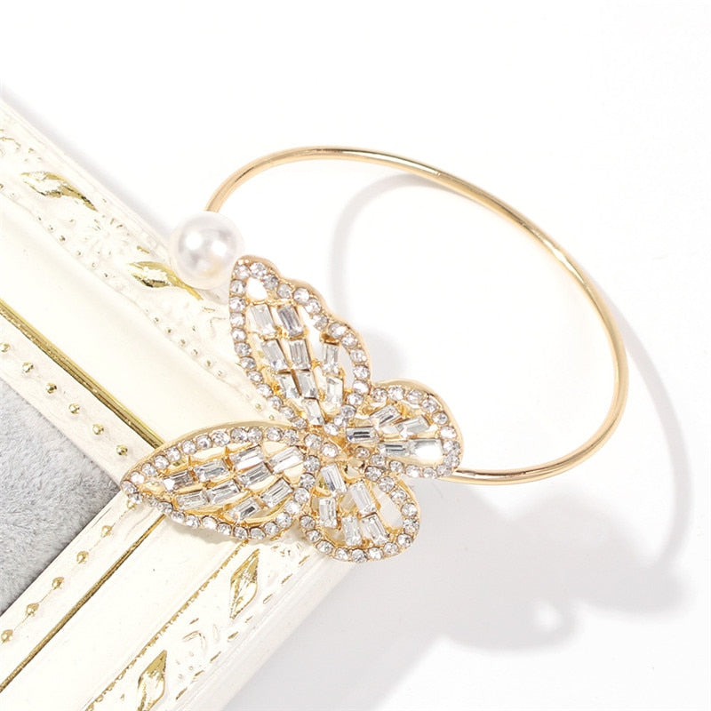 Fashion Rhinestone Big Butterfly Cuff Bracelet For Women Etrendy New Style Personality Bracelets &amp; Bangles