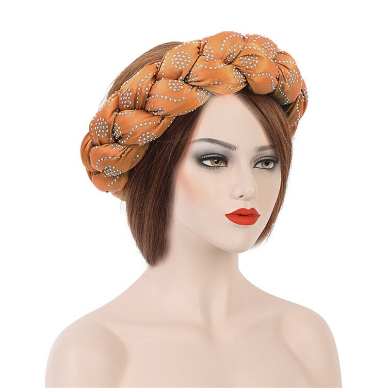 Satin Braided HeadBand With Sequins