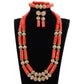 Nigeria Wedding Jewelry Handmade  Original Coral African Beads Jewelry Set Gold Dubai Women Costume Jewelry Set Coral Party ABG8