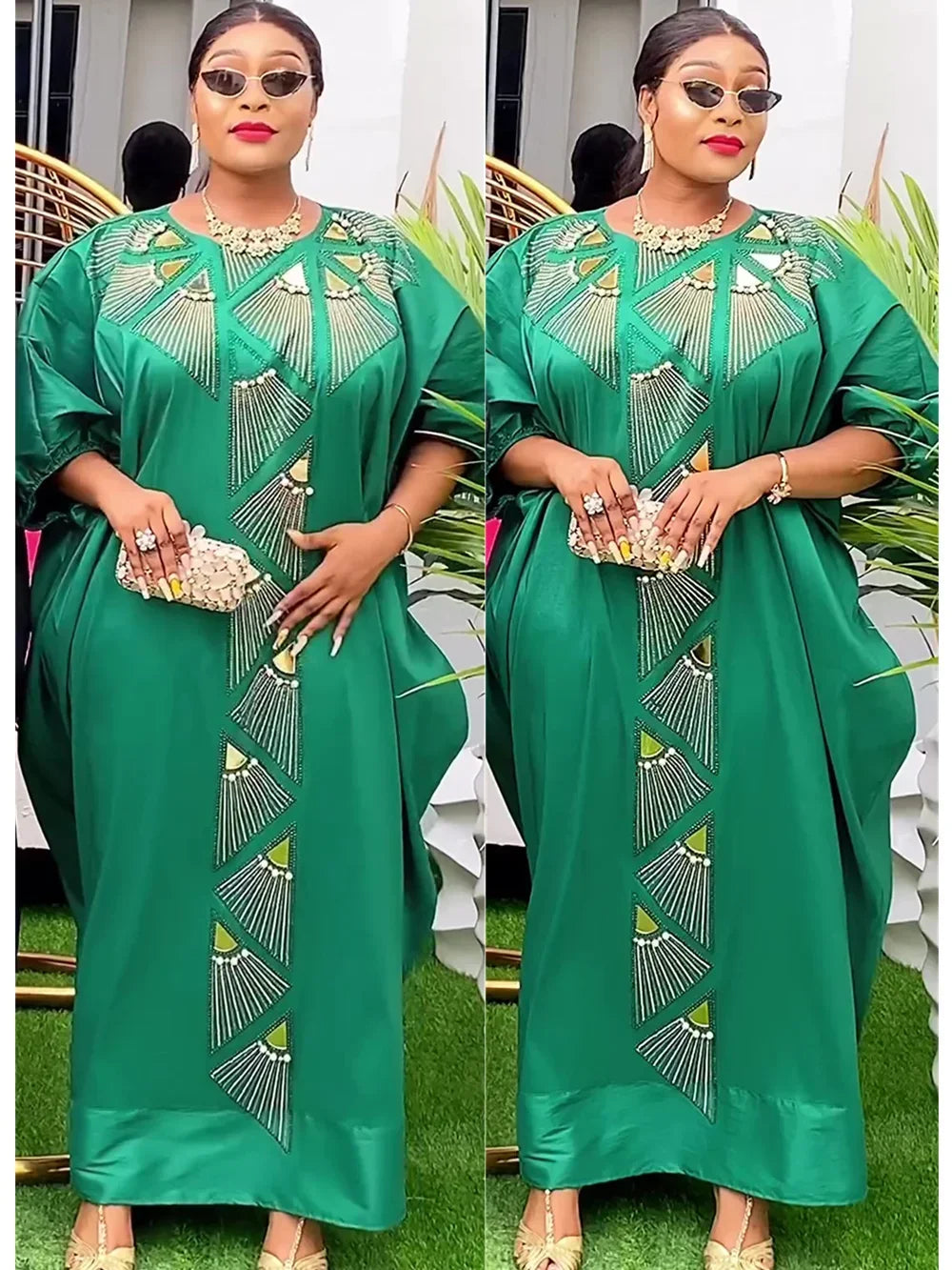 Tropical luxury kaftan dress for women, elegant resort wear with vibrant prints and flowy fabric
