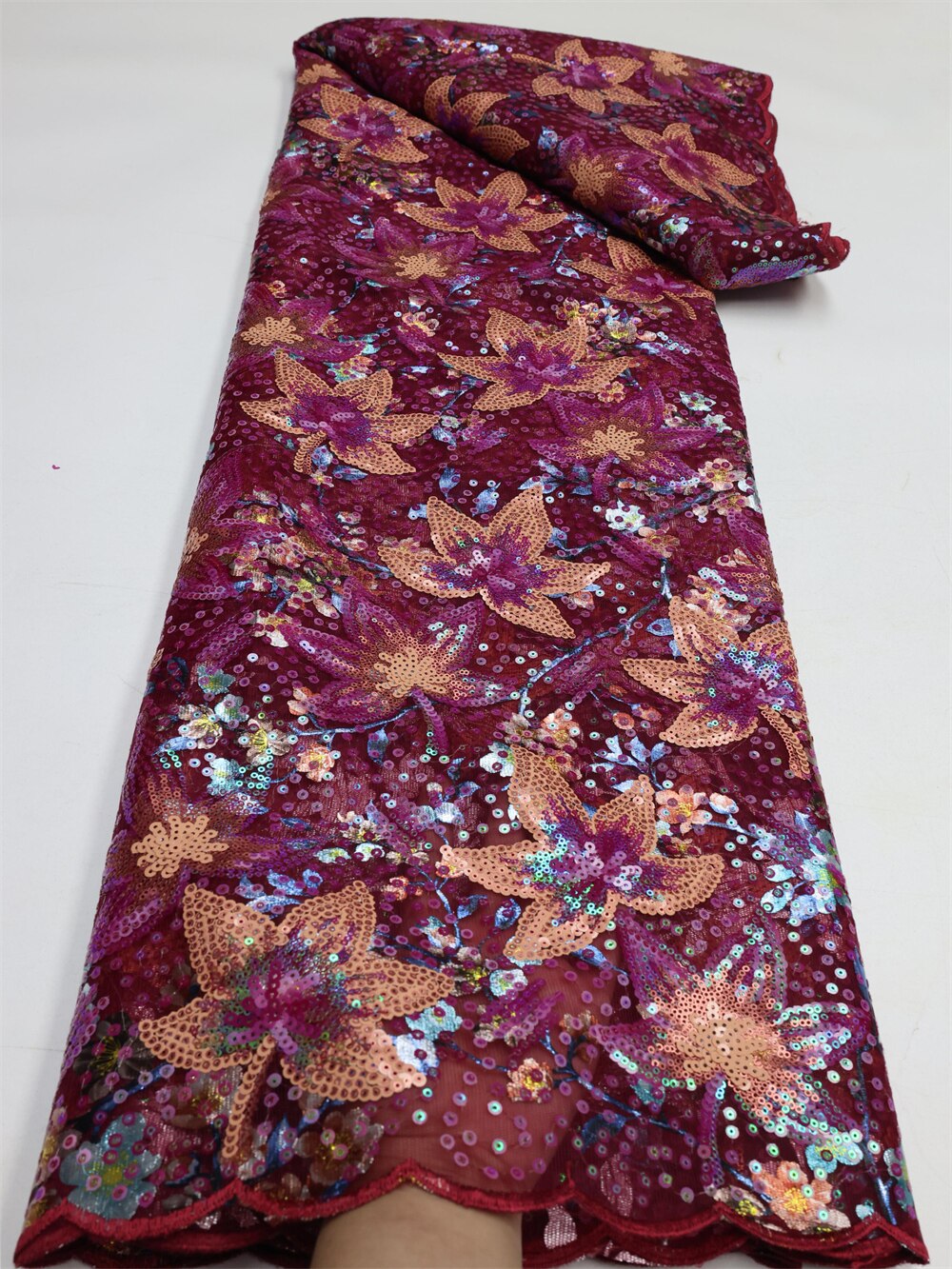 Latest Flocking African Lace Fabric With Sequins French Net Mesh Velvet Material Lace Fabric For Asoebi Evening Dress Sew LY1362