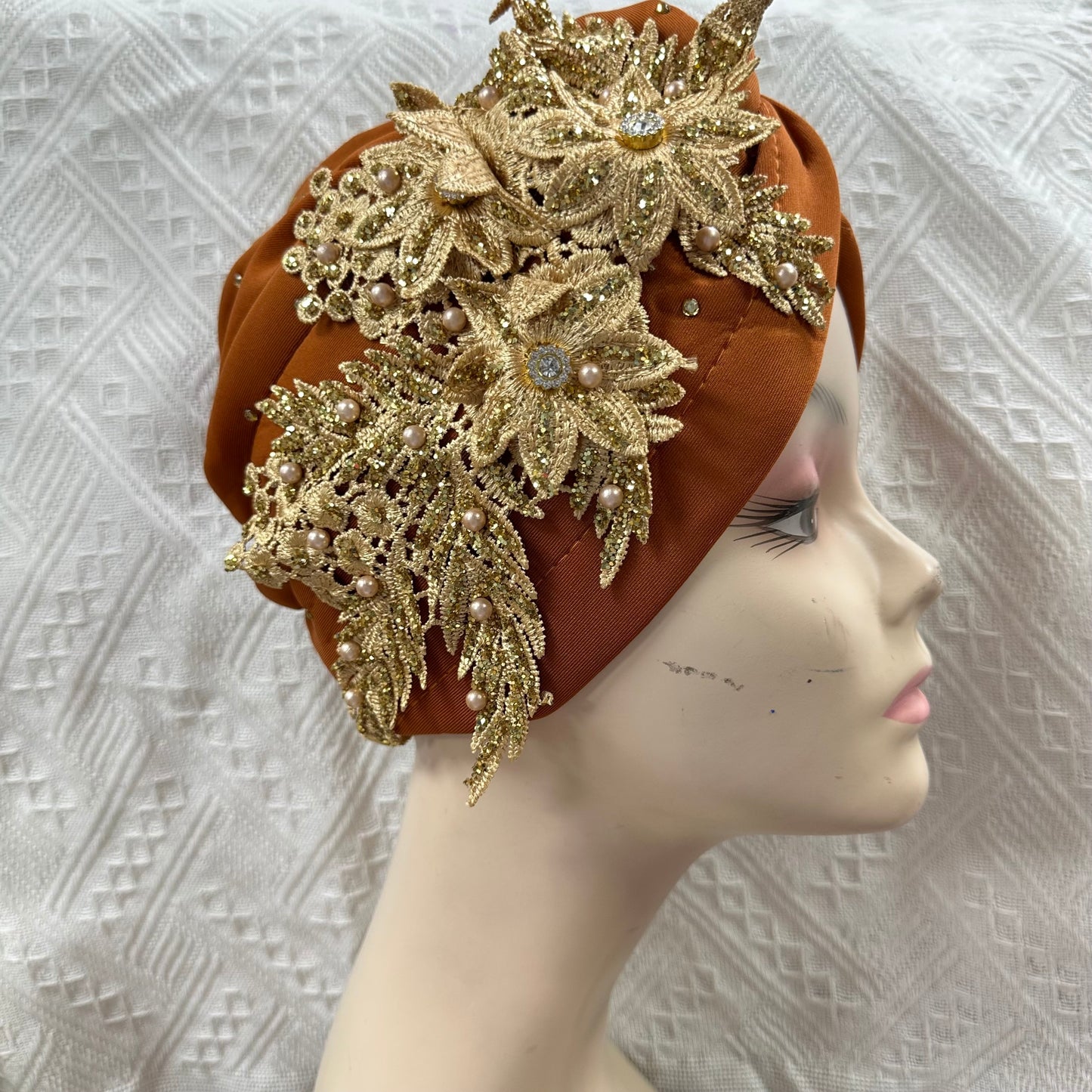 Double Bow Turban Cap With Sequins
